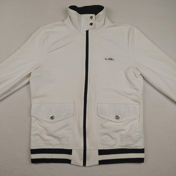 Lauren Ralph Lauren Sporty Bomber Jacket Womens sz M White Zip Preppy - Picture 3 of 11